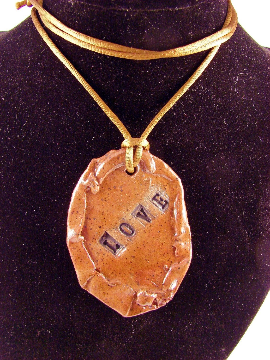 Stoneware Pendant Stamped LOVE / Handmade Ceramic Clay Pottery
