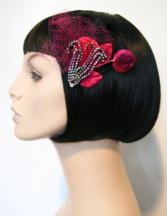 Burgundy Leaves Hair Clip Fascinator Accessory by Cutie Dynamite Pinup Burlesque Retro