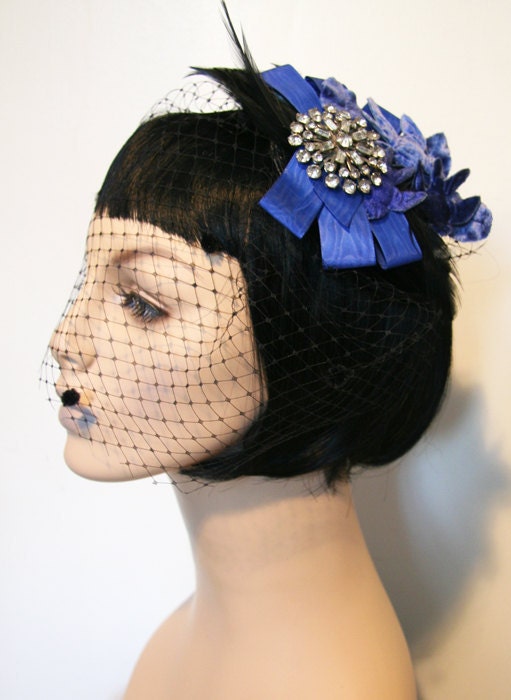 Blue Birds Sparkling Cocktail Hat Accessory by Cutie Dynamite Pinup Burlesque Retro Dita Rockabilly Party