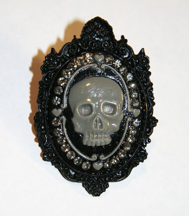 Noir Skull Cocktail Ring Adjustable Accessory by Cutie Dynamite Chic Dark