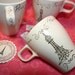 SALE - Paris Cafe Cups Mugs Set of 4 with Eiffel Tower in French