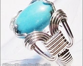 Sterling Silver Sleeping Beauty Turquoise Size 6 Pharoah's Ring Wire Sculpted Cabachon - IN STOCK