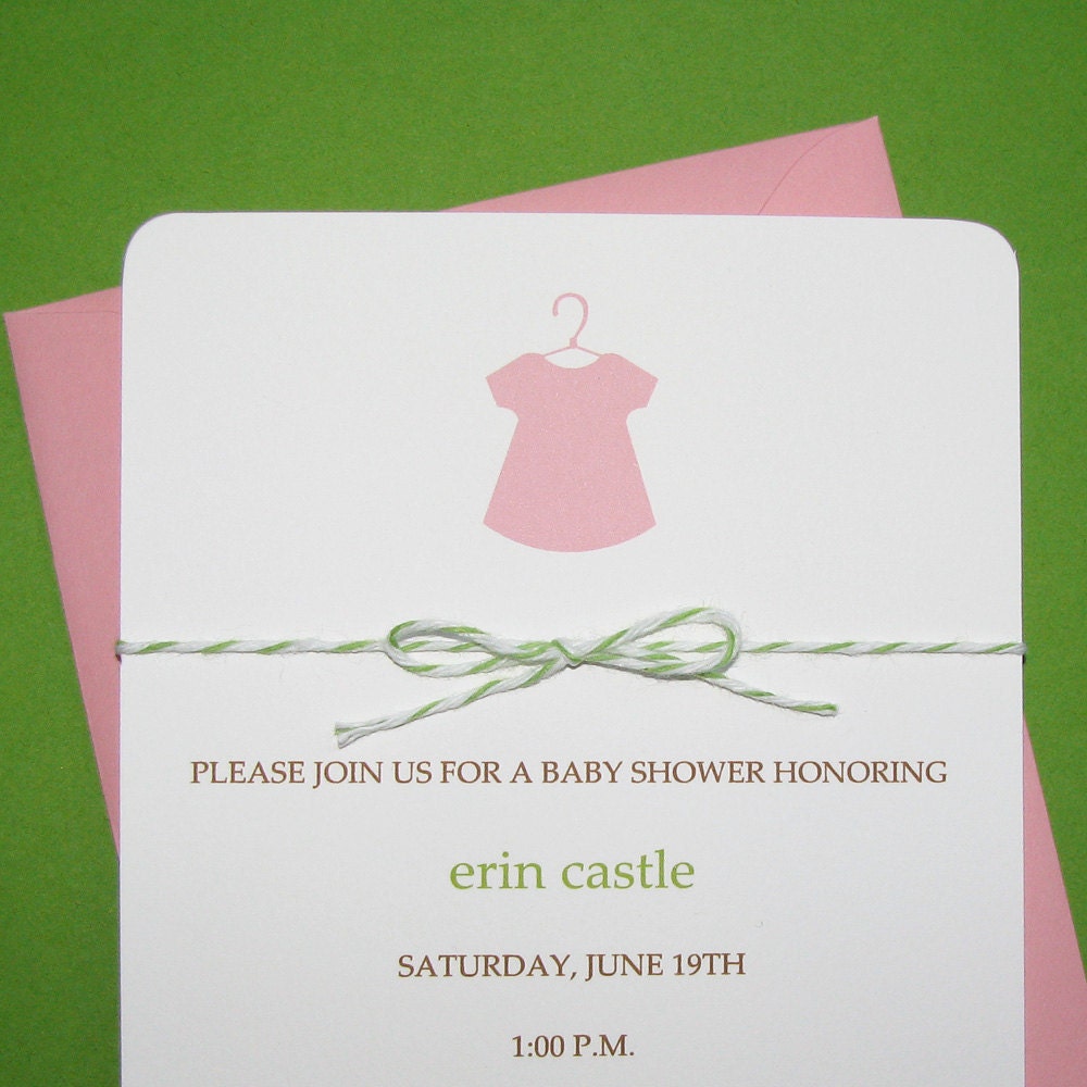 clover divine twine girls baby shower invitation, blossom pink dress