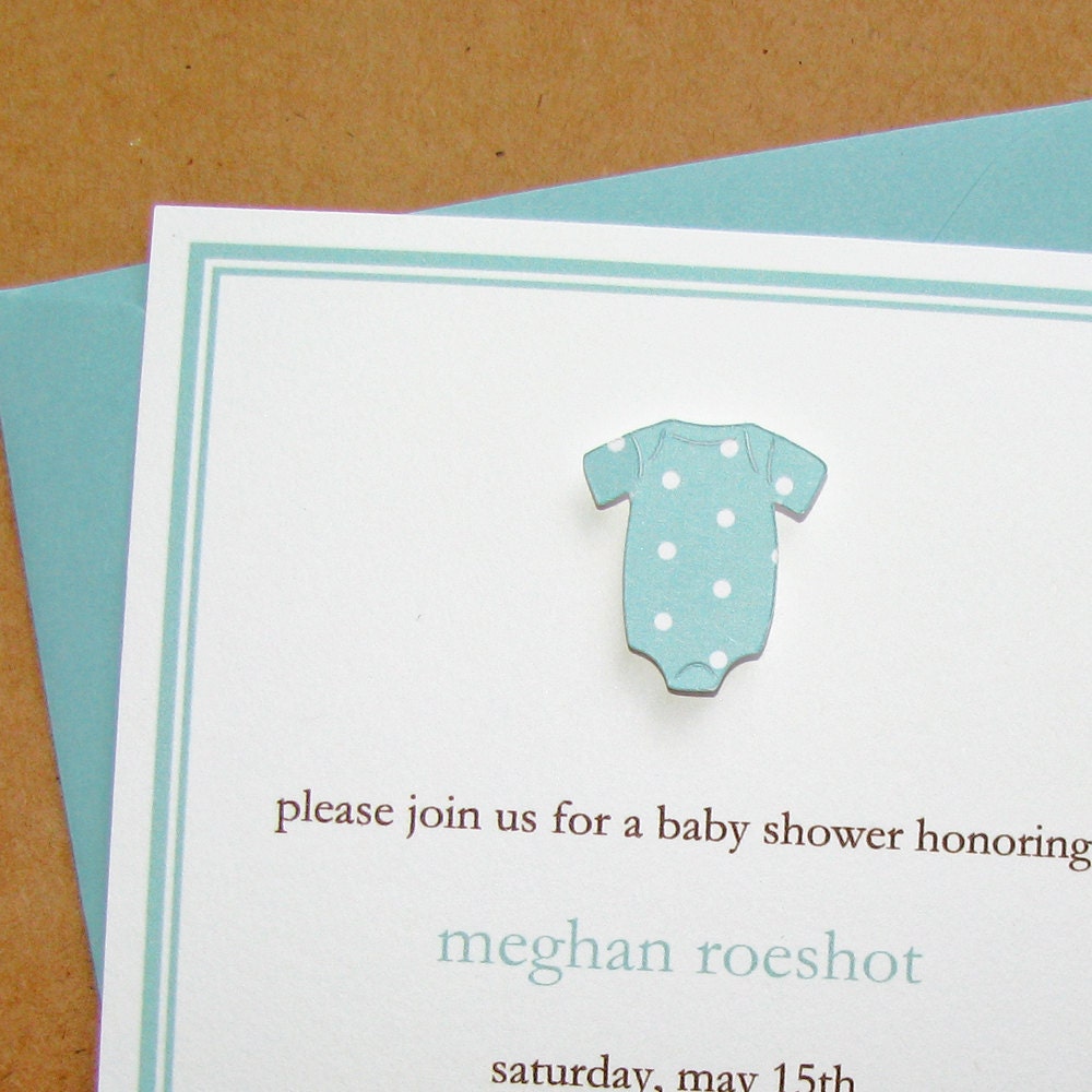 boys baby shower invitation, heavy cotton stock, handmade pool polka dot onesie