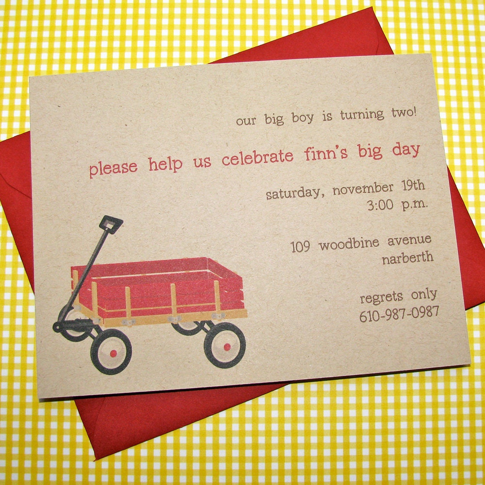 Red Wagon Kraft Birthday Invitations or Baby Shower Invitations