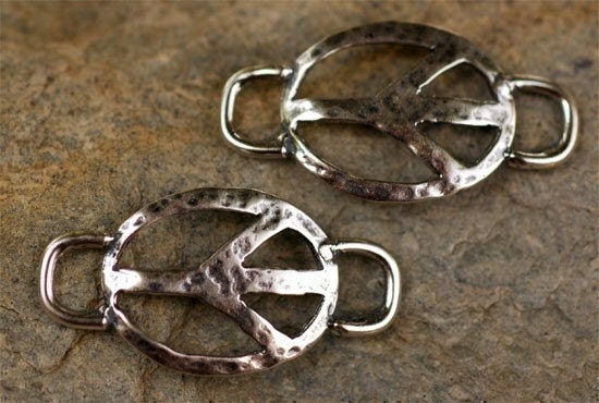 Set of 2 Handcrafted Artisan PEACE SYMBOL Bracelet Link in Sterling Silver