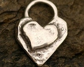 ONE - Organic Artisan Layered HEART Charm in Sterling Silver