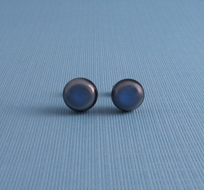 Fused Glass Post Earrings- Deep Blue Sea