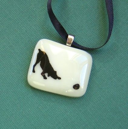 Fused Glass Pendant Necklace- Ball Dog