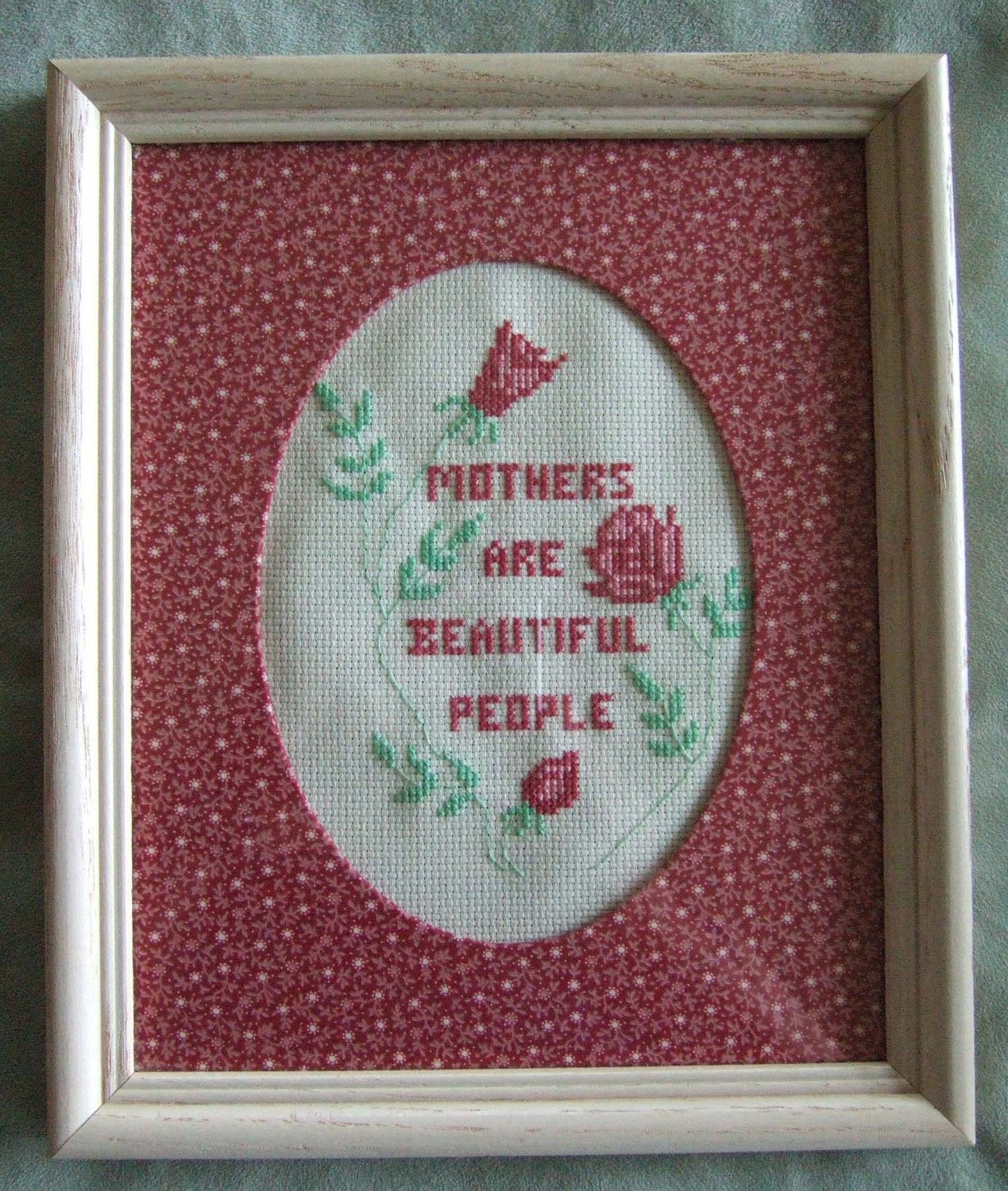 Tribute to Mothers, Wood Framed Cross Stitch Poem, with Red Roses, Mothers Day Gift