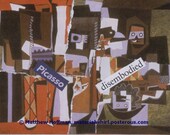 paper collage art for frame or notecard PICASSO DISEMBODIED - traditional original handmade OOAK from recycled paper