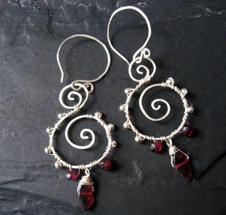 40% OFF with coupon code (2013SALE40) - Sterling Silver Earrings - Garnet Spirals