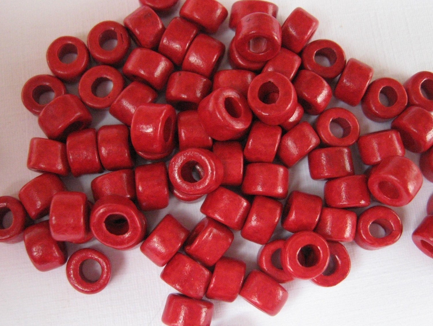 25 VALENTINE RED 6x4mm Mini Tubes Greek Ceramic Large Holed Beads