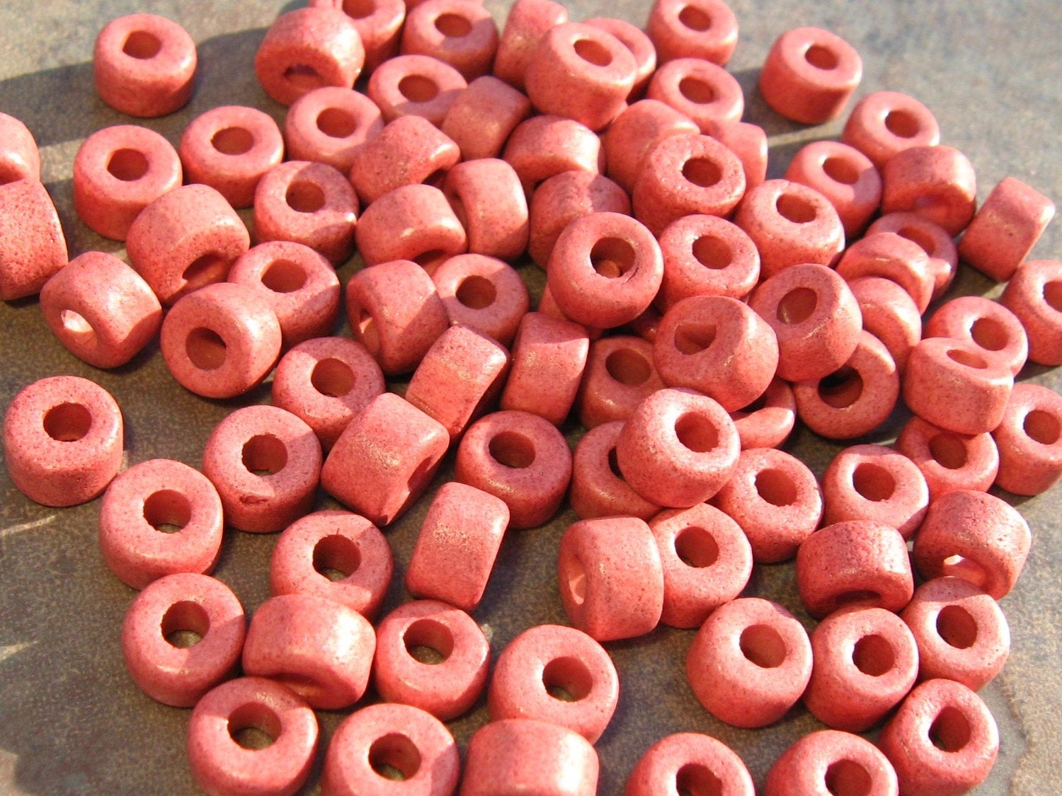 PEACH BLOSSOM Greek Ceramic 6x4mm Mini Tubes Beads 25