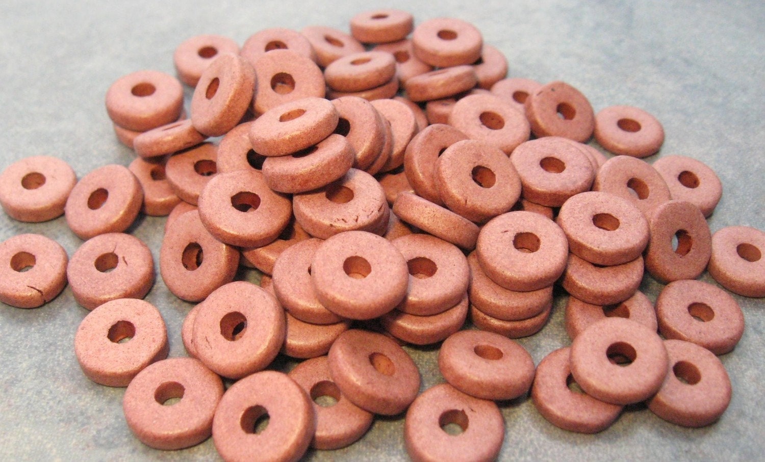 25 TERRA COTTA Mykonos Greek Ceramic Beads 8mm Large Holed Round Washers