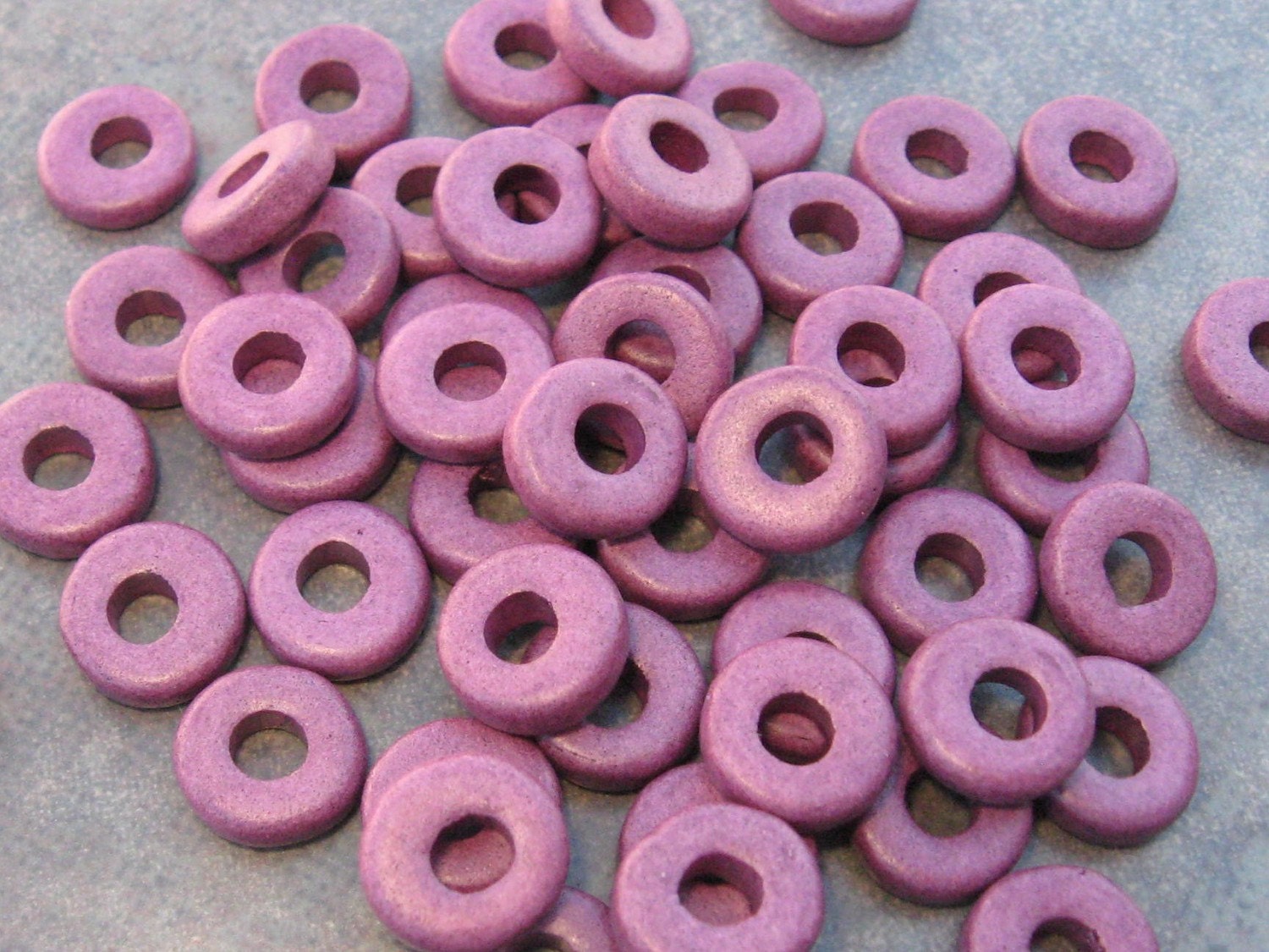PURPLE Mykonos Greek Ceramic Beads 8mm Large Holed ROUND WASHER (25)