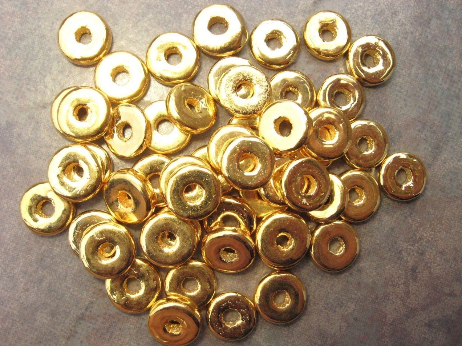 20 Greek Ceramic Beads 24k  Gold 8mm Round Washer Spacers