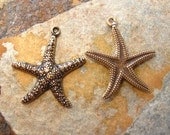 2 Antique Gold Patina  Star Fish - Starfish Charms -  Trinity Brass Co. LOW SHIPPING