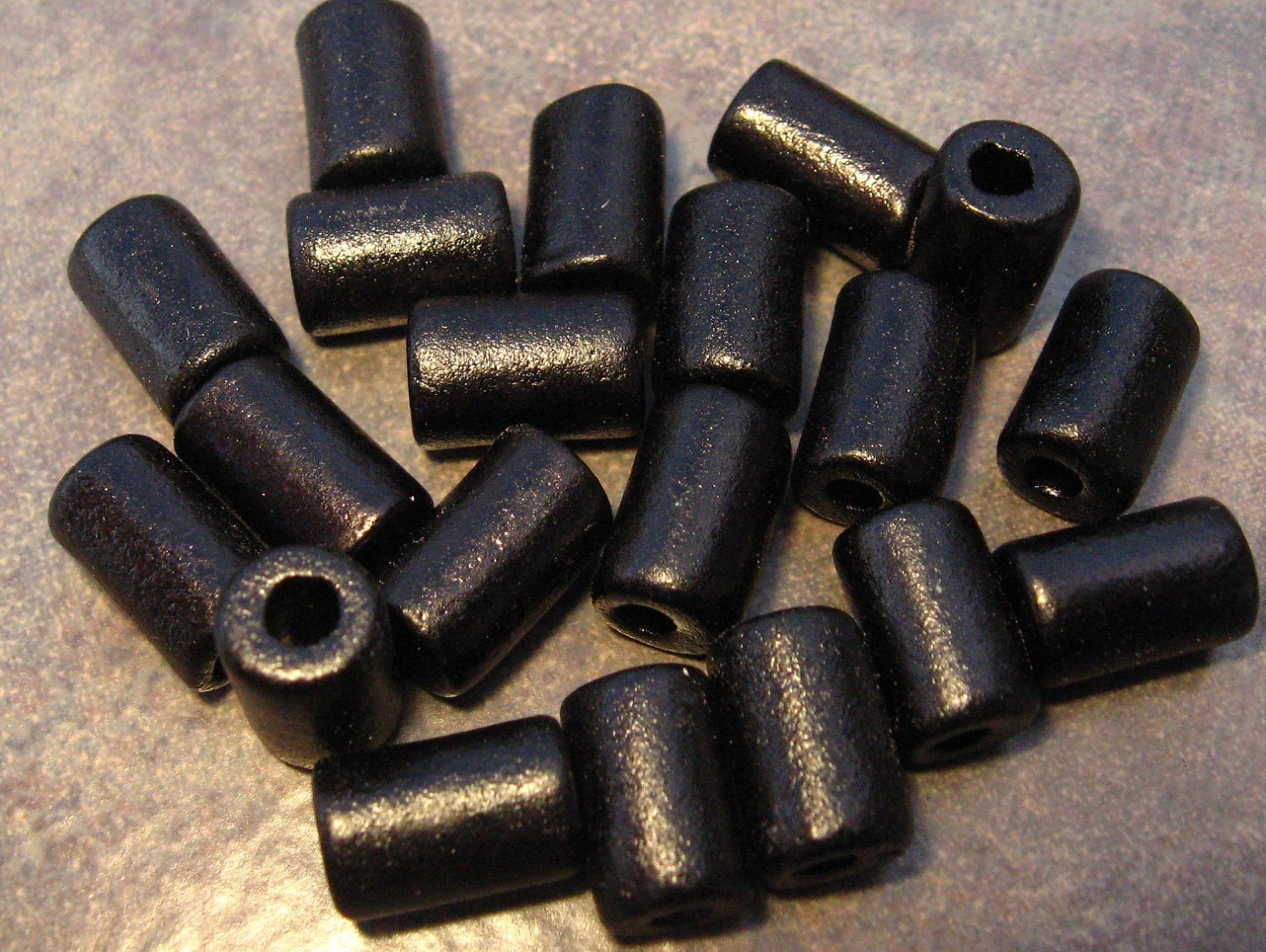 10  BLACK  Greek Ceramic Beads Small Tube - Barrel  6x10mm