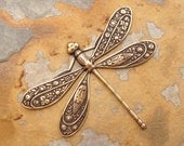 1 Trinity Brass  Antique Gold Patina Dragonfly Pendant 50mm x 39mm -  LOW SHIPPING