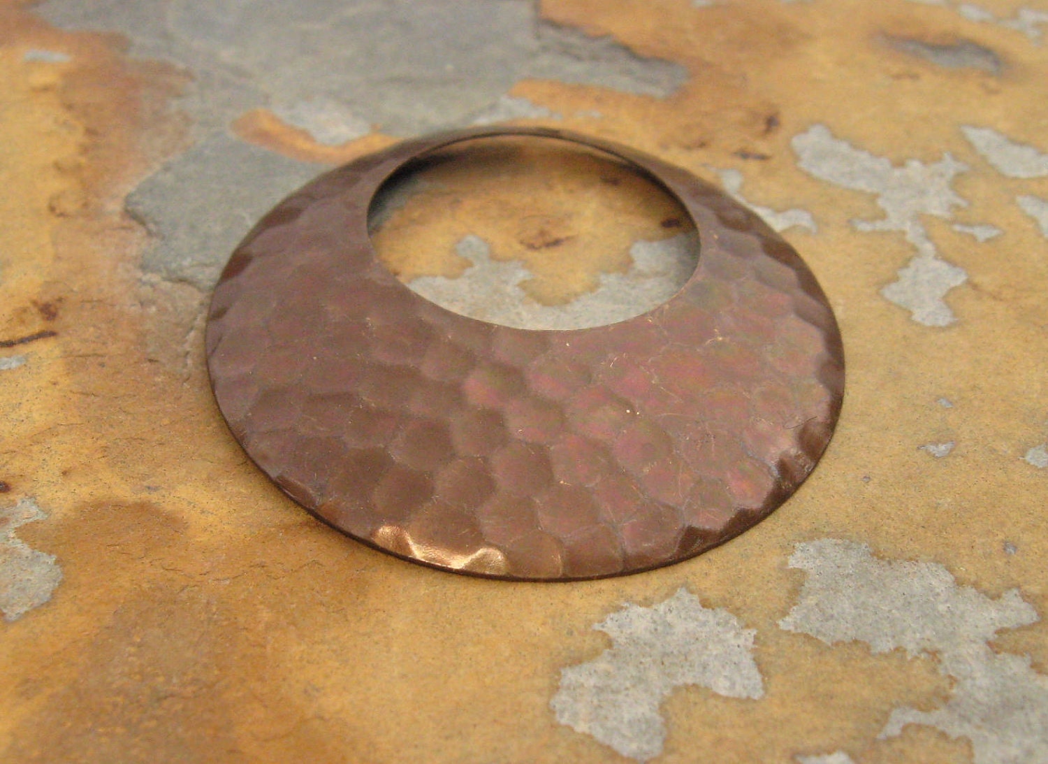 2 Hammered Hoop 38mm Trinity Brass Vintage Patina  - LOW SHIPPING