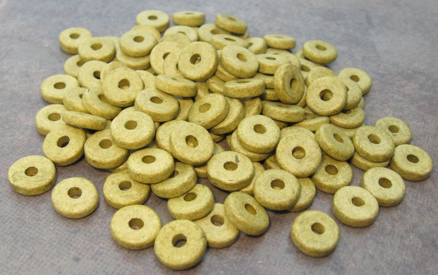 25 LIGHT OLIVE Greek Ceramic Beads 8mm Round Washer