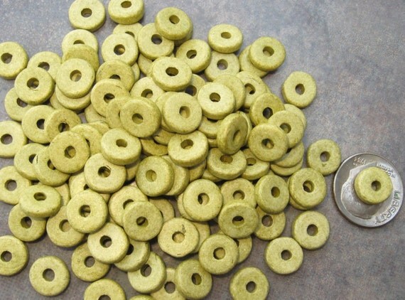 25 LIGHT OLIVE Greek Ceramic Beads 8mm Round Washer