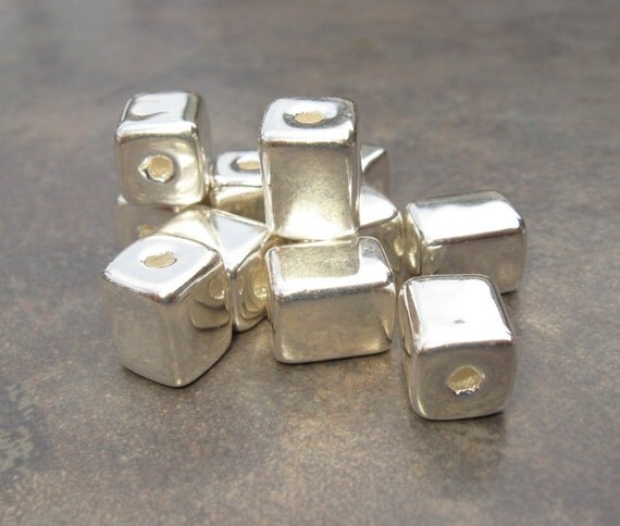5 Silver Rectangle 8x10mm  Brick Mykonos Greek Ceramic Beads
