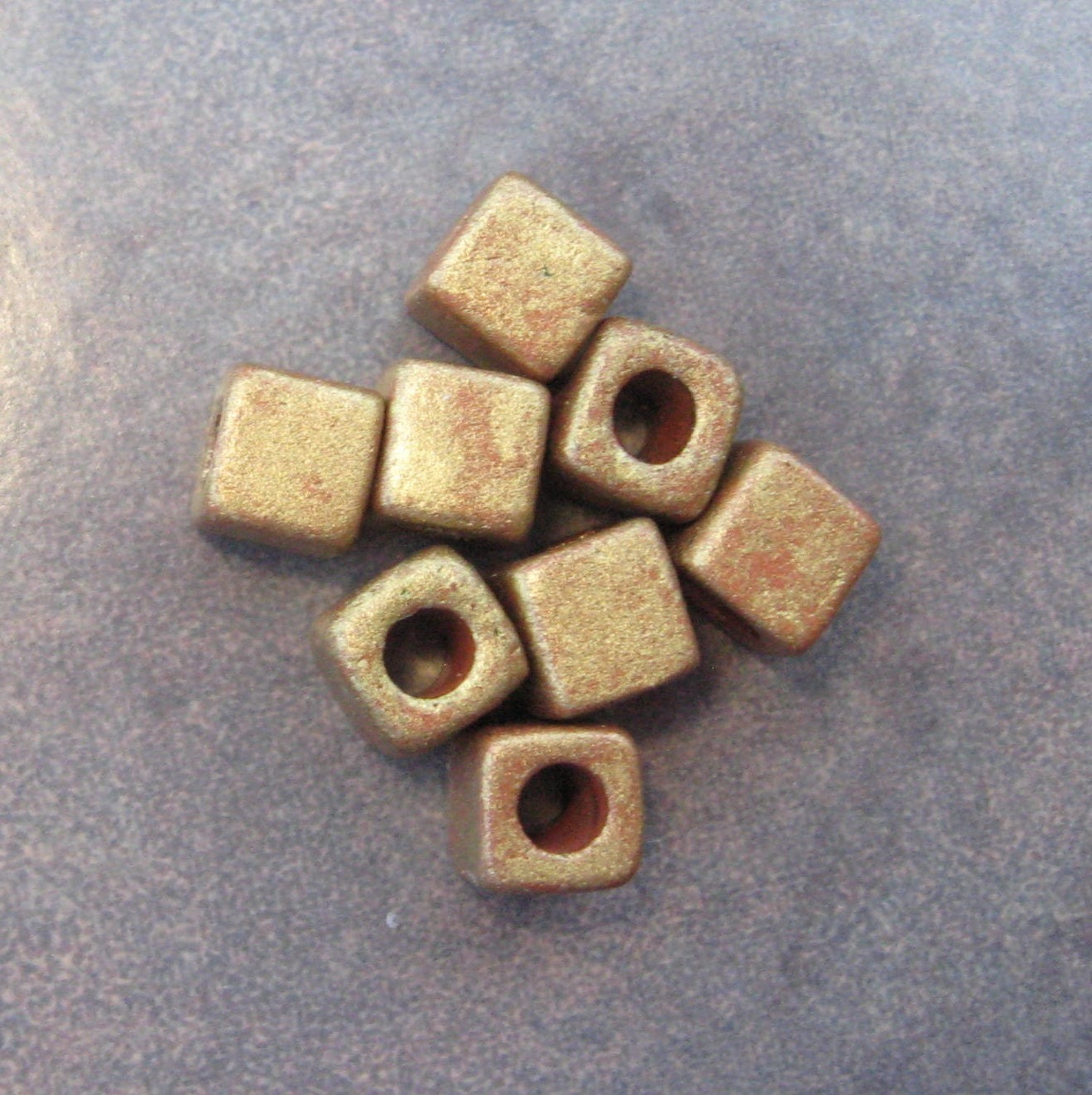 ANTIQUE GOLD  Mykonos Greek Ceramic Beads 5x5mm Little Square (15)