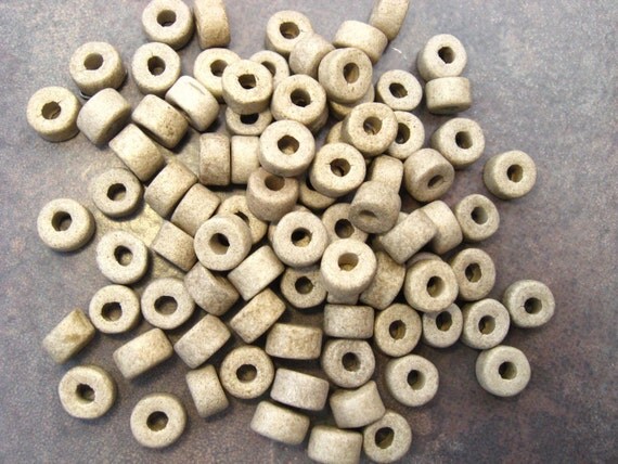25 KHAKI TAN  Mini Tubes 6x4mm Mykonos Greek Ceramic Large Holed Beads