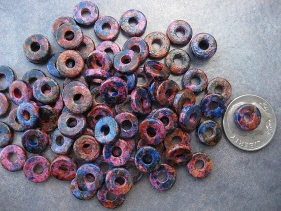 Mykonos Greek Ceramic Beads - Melitzania Large Holed Beads 8mm Round Washer Spacer Beads