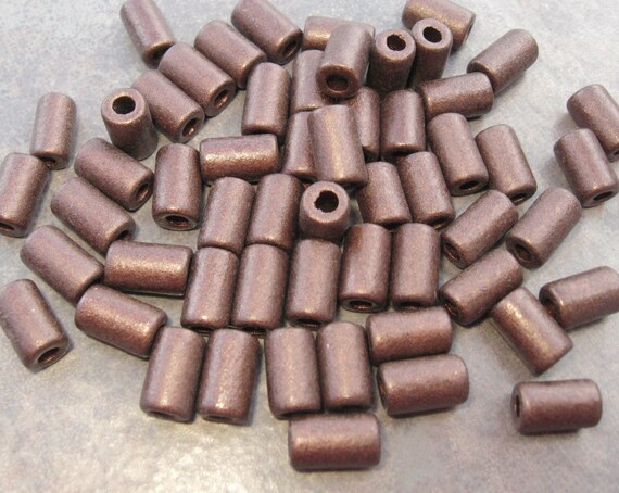 COPPER EARTHY Mykonos Greek Ceramic Beads 15 Small Tube 6x10mm