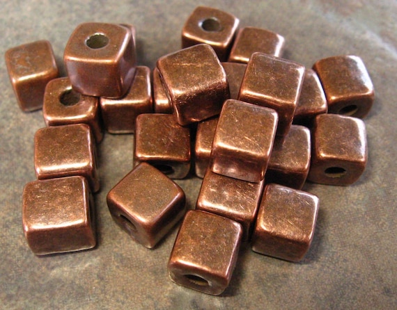 BRONZE 7mm Square Nuggets Greek Ceramic Beads (10)