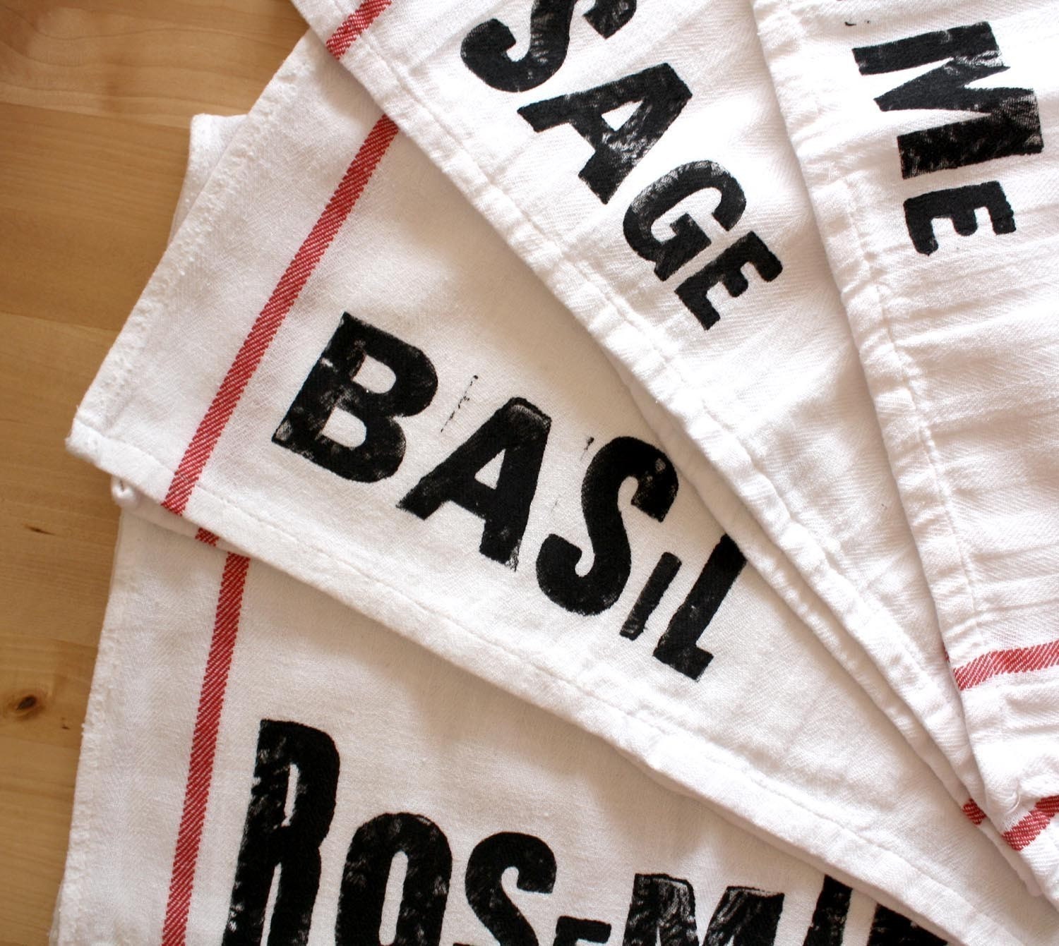Essential Herbs Kitchen Towel Set - Hand Printed Tea Towels - Gifts for the Chef