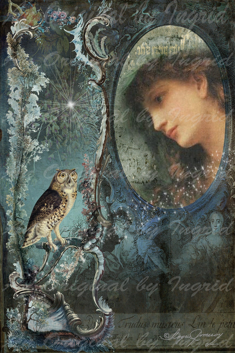 Evening Dreamer Digital Collage Greeting Card (Suitable for Framing)