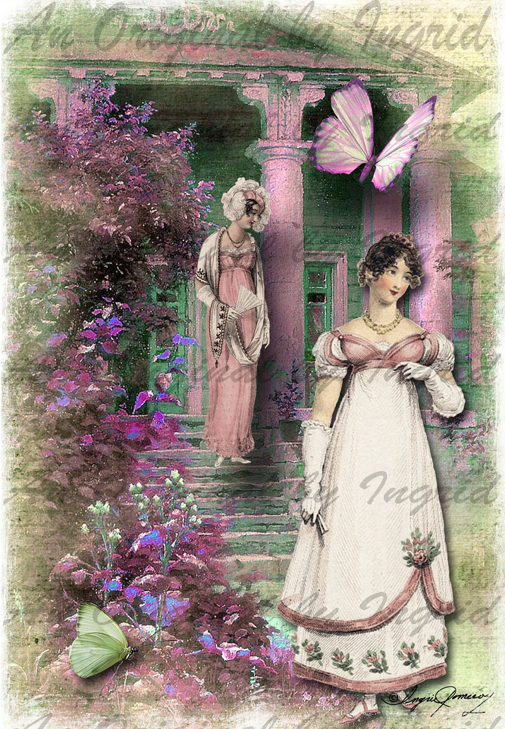 Jane Austen Ladies Digital Collage Greeting Card (Suitable for Framing)