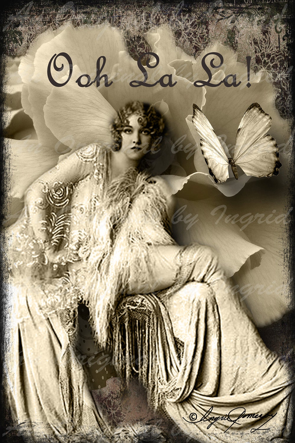 Ooh La La Digital Collage Greeting Card (Suitable for Framing)