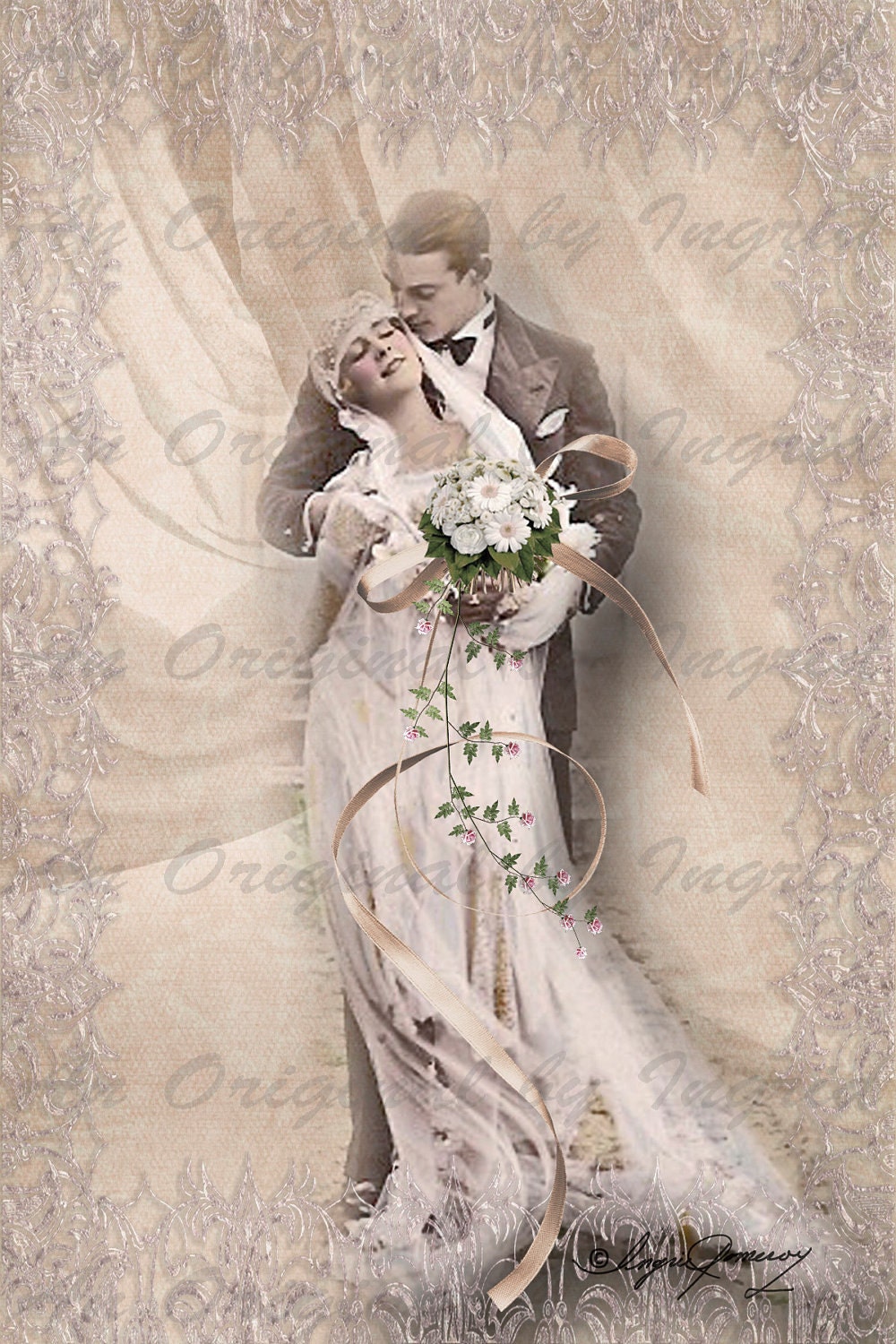 Wedded Bliss Digital Collage Greeting Card (Suitable for Framing)