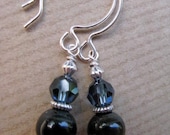 SALE Blue Tigers Eye and Swarovski Montana Crystal Sterling Silver Earrings - Summer Sea