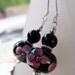 SALE Black Onyx and Pink Flower Lampwork Glass Beaded Sterling Silver Earrings - Midnight Dahlia