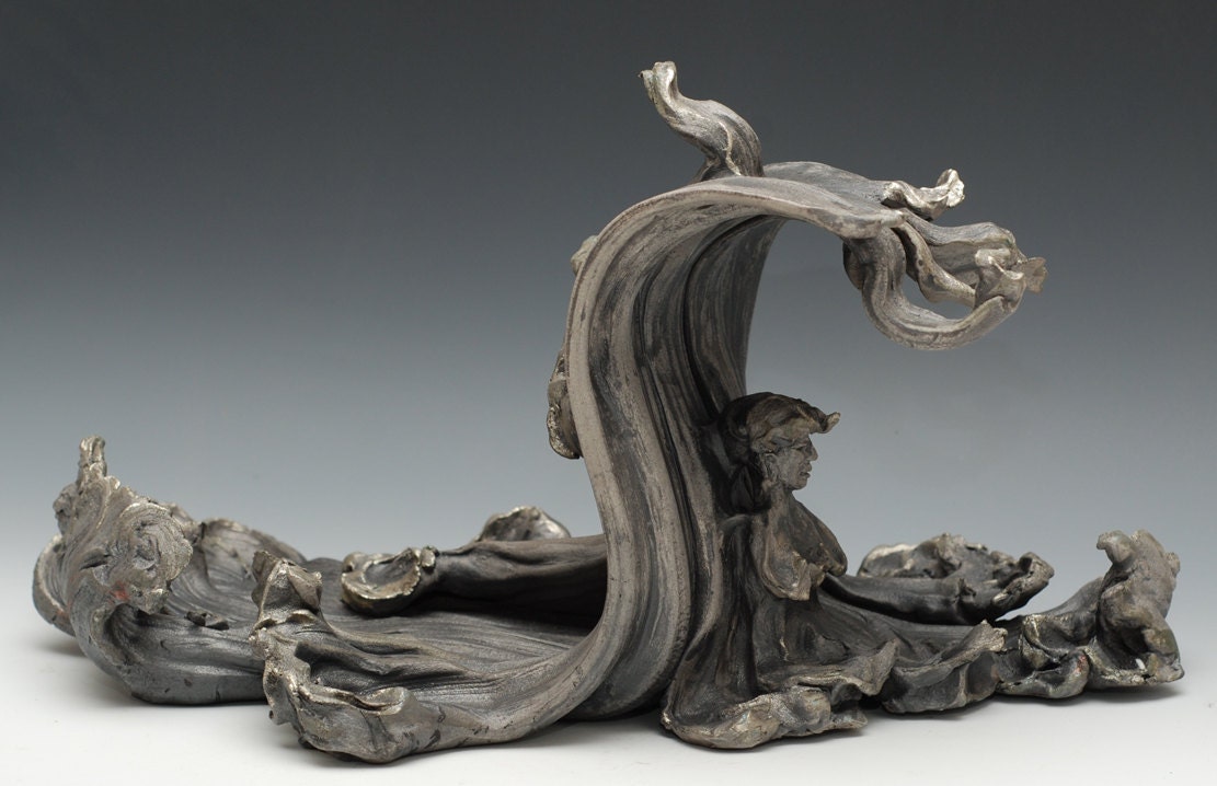 Tsunami Buddha Sculpture in Raku Ceramics