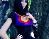 Up-Cycled Harajuku Fashion Asymmetrical Sweater Tunic in Soft Black Angora Knit with Hoodie by Janice Louise Miller