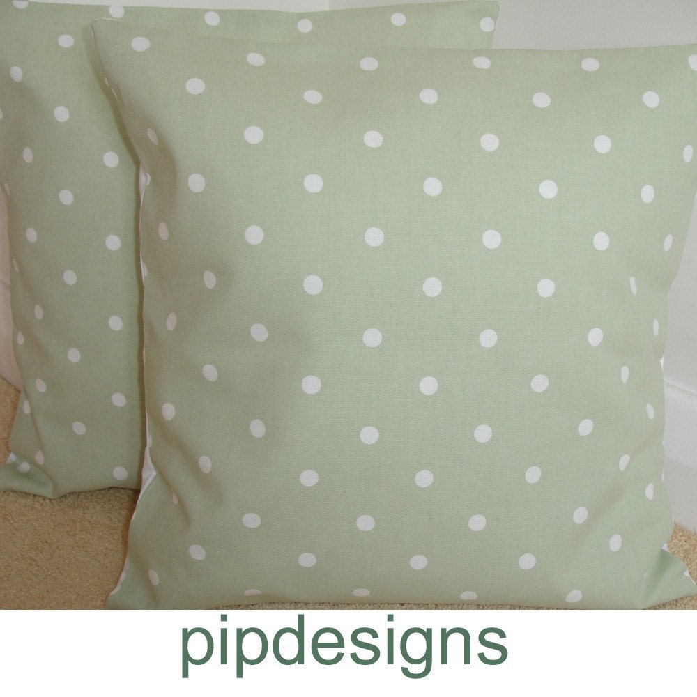 Polka Dot Pillow Covers 2 Two 16x16 ( Pair Of ) Sage Green and White Modern 16" Cushion Slips Shams Cases Pillowcases New 16"x16"
