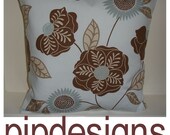 18x18 Pillow Case Sham Slip Cushion Cover Pillowcase Large 18" Duck Egg Duckegg Chocolate Brown Flowers NEW Retro 18"x18"