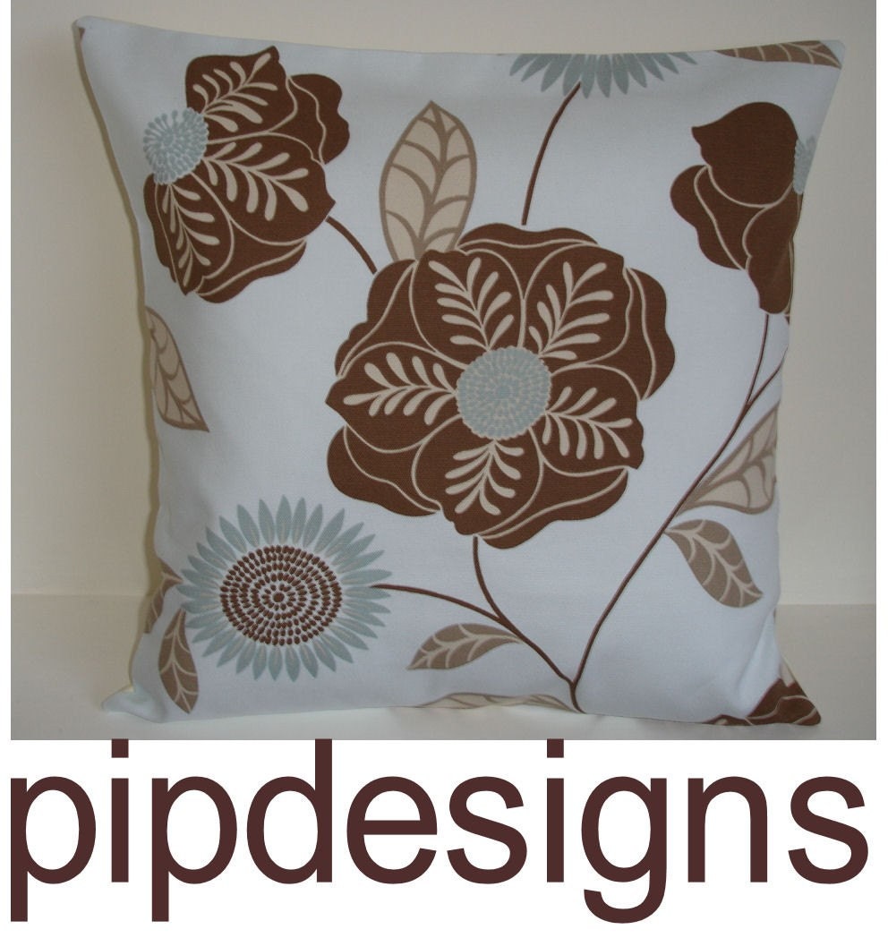 16x16 Pillow Cover Decorative Throw Cushion Case 16"x16" Duck Egg Blue Brown Flowers Sham Slip Cover Pillowcase Retro Designer New 16"