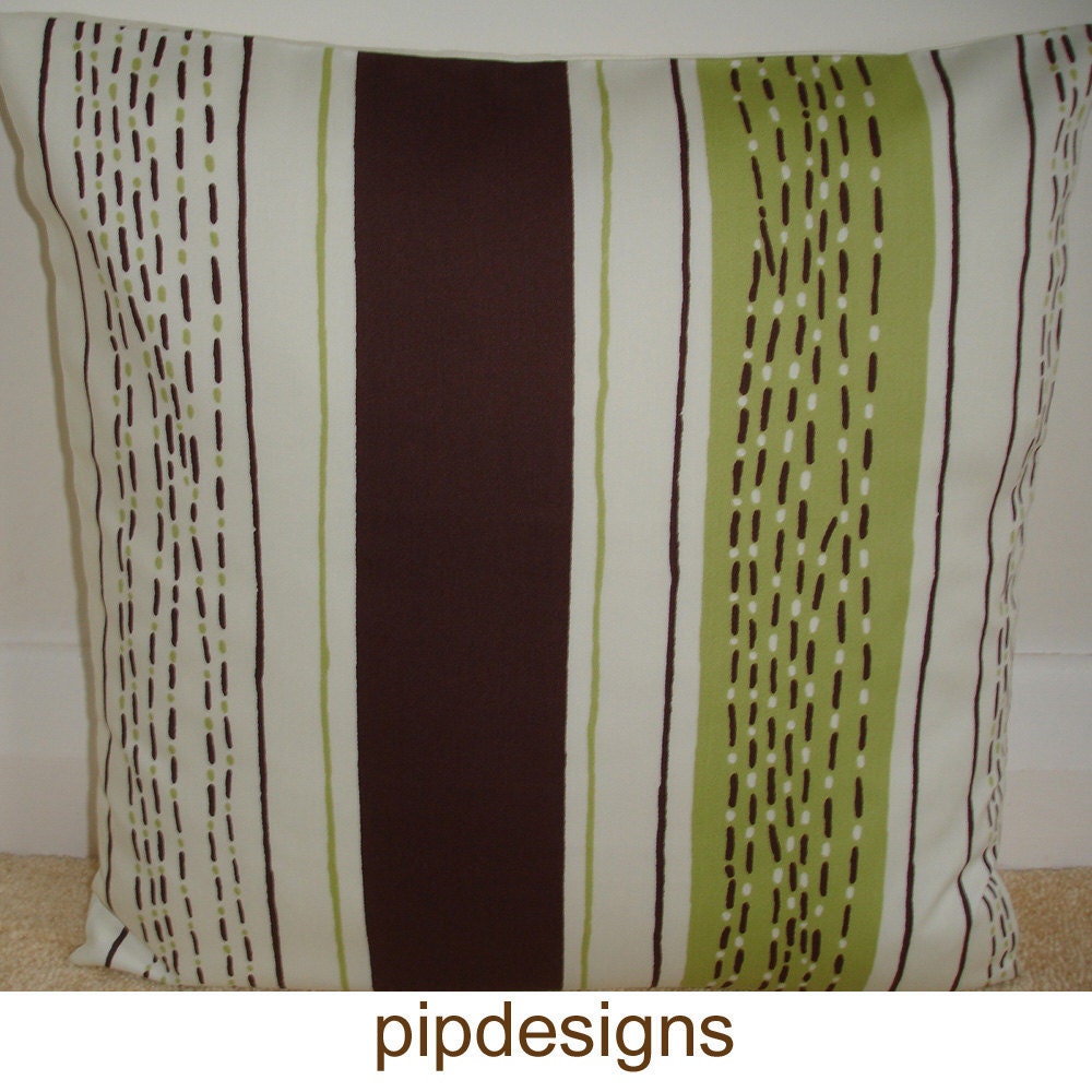 20x20 Green Brown and Cream Pillow Sham Kiwi Lime Green 20" Cushion Cover Slip Case Stripe Striped NEW Designer 20"x20" Square