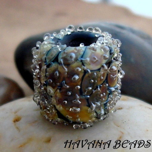 BLACK RAKU - Silver Sparkle Large Hole Lampwork Bead, Fits Pandora, Biagi and Troll