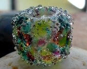 PEACOCK FEATHERS - Silver Sparkle Large Hole Lampwork Bead, Fits Pandora, Biagi and Troll