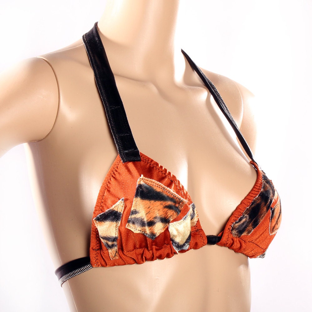 Tribal Bikini Top, Wild One string bikini rust orange black straps tiger ... Tribal Bikini Top, Wild One string bikini rust orange black straps tiger ...