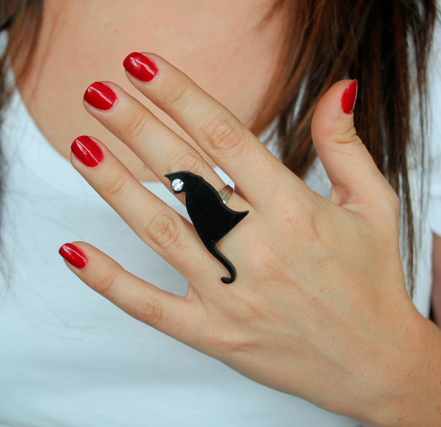 Black Cat Ring,Plexiglass Jewelry,Lasercut Acrylic,Gifts under 25